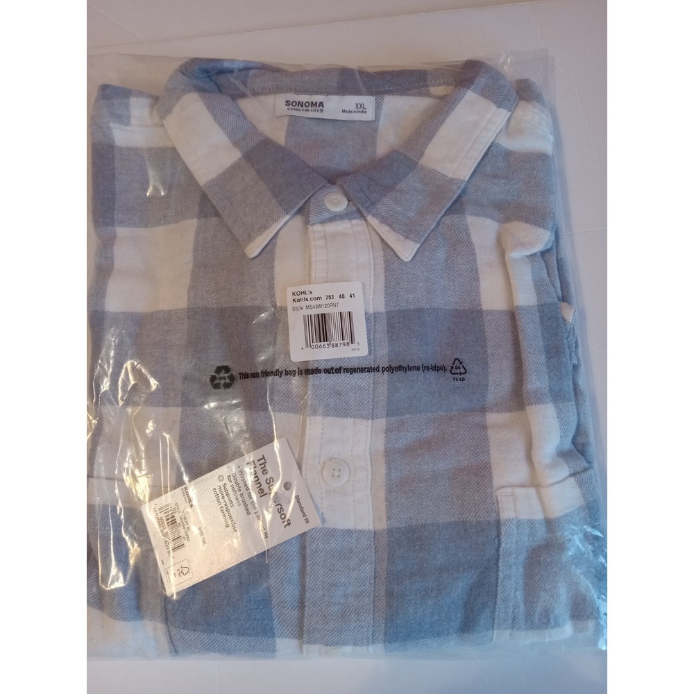 Men's Sonoma Goods For‎ Life Supersoft Flannel 2XL XXL Blue Plaid New - Picture 2 of 7